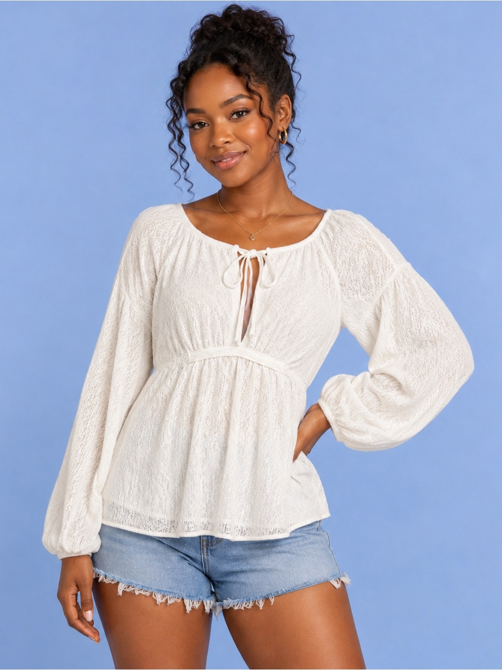 Free People Cream Tie-Front Boho Tunic